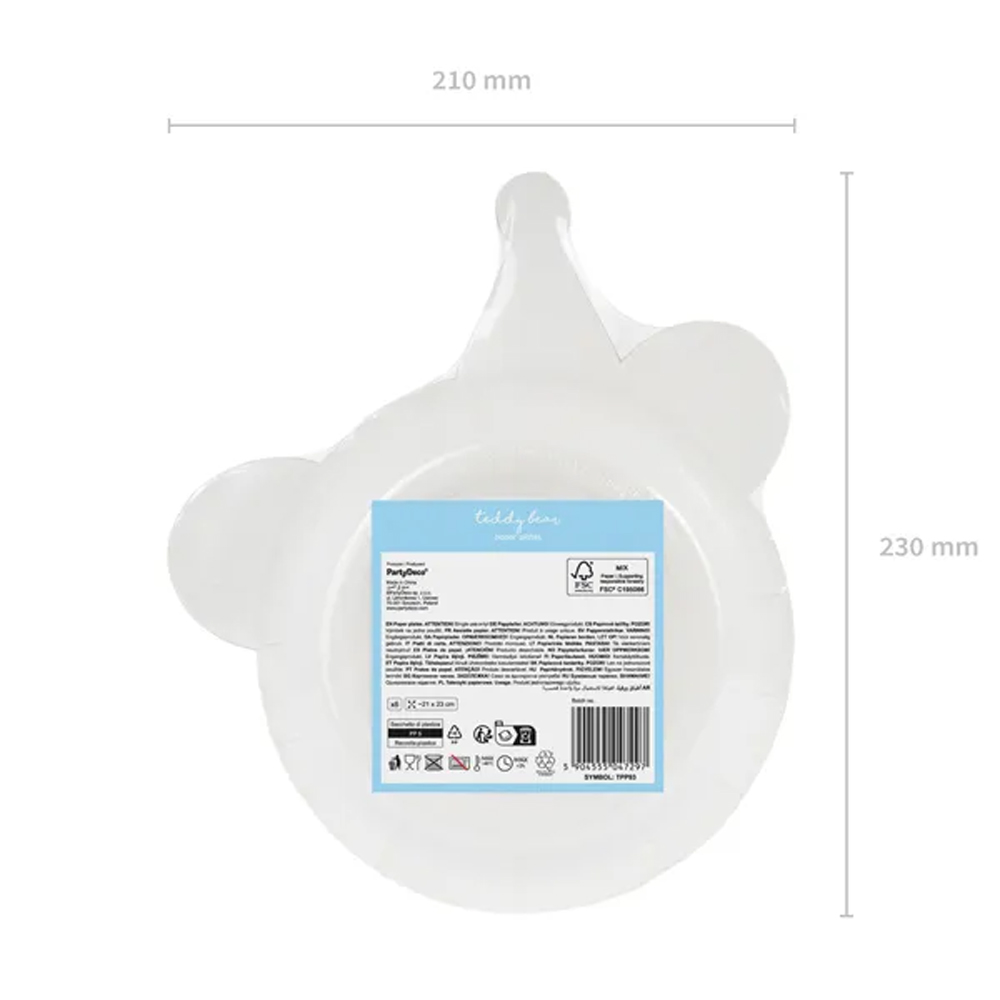 PLATES TEDDY BEAR HEAD 21X23CM 6PCS - Image 3