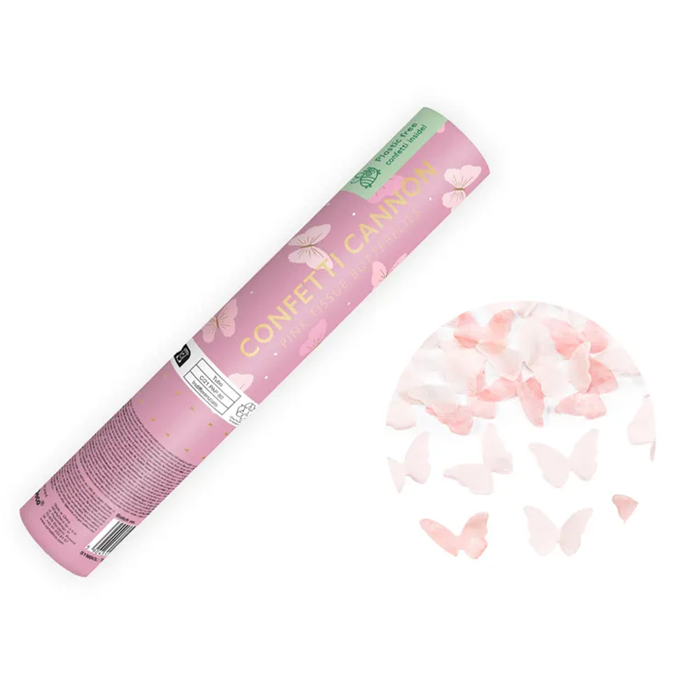 CONFETTI CANNON PINK BUTTERFLIES 20CM