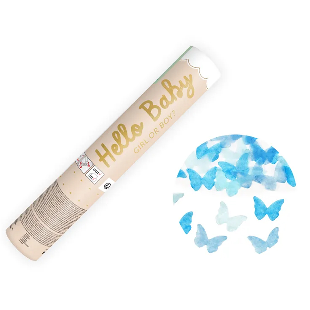 CONFETTI CANNON BLUE BUTTERFLIES 20CM