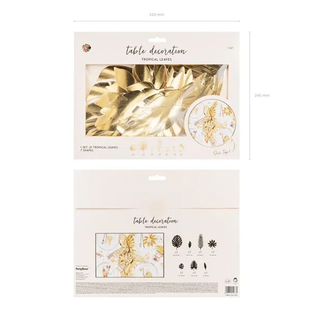 DECORATIONS ALOHA TROPICAL LEAVES GOLD 21PCS - Image 3