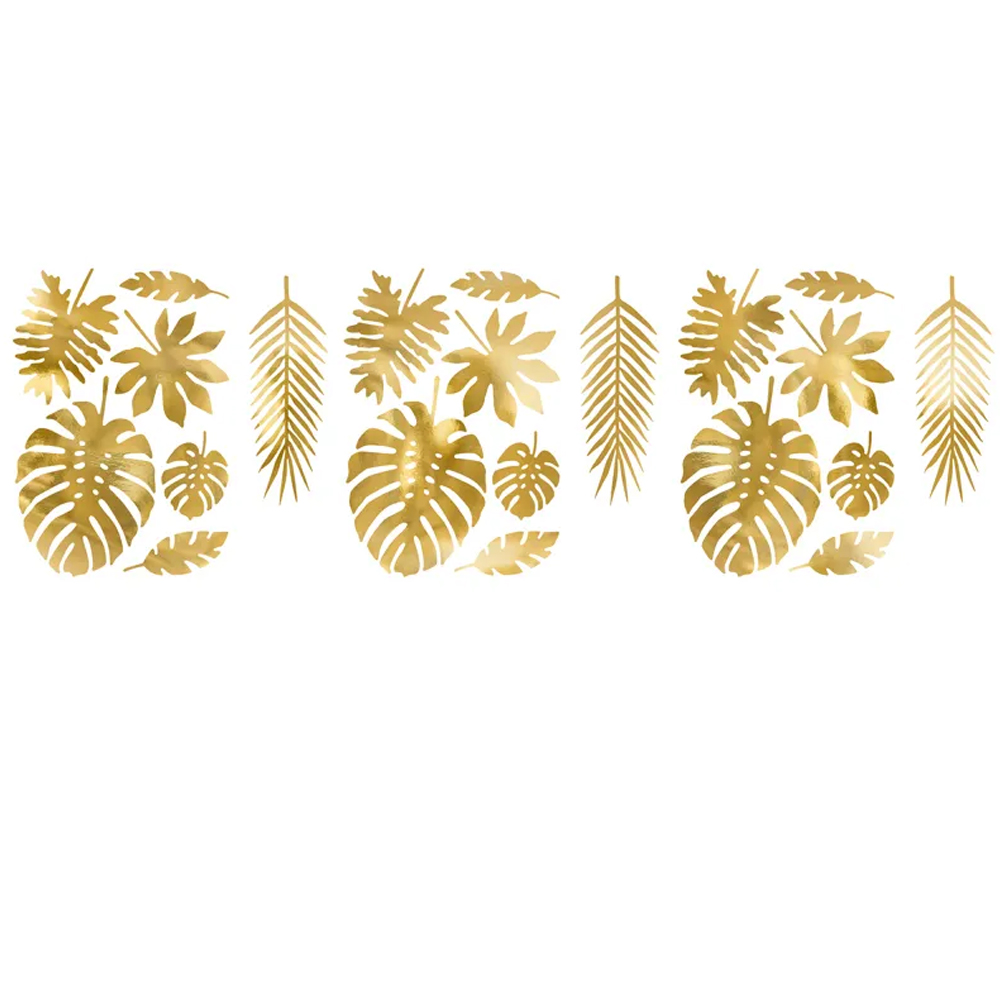 DECORATIONS ALOHA TROPICAL LEAVES GOLD 21PCS