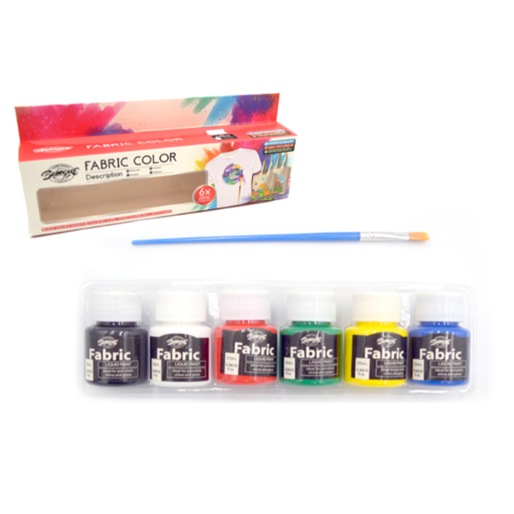 SET OF 6 FABRIC PAINT COLORS 25ML