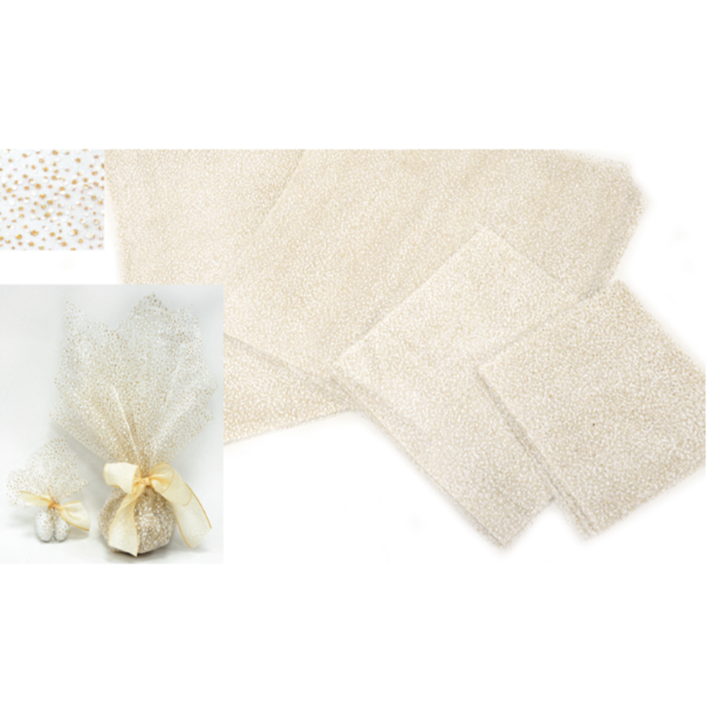 FABRIC WITH DOT AND GLITTER WHITE 14X14CM 50PCS