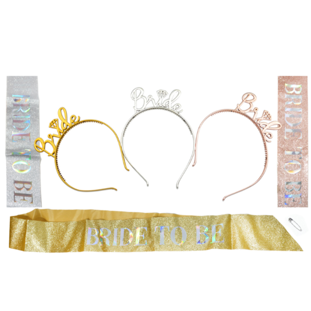 SET BRIDE TO BE SASH AND HEADBAND 160X8CM AND 14CM