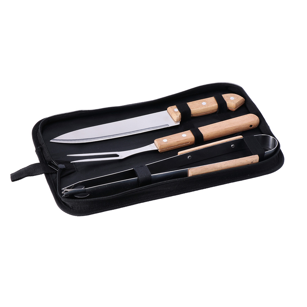 BBQ SET WITH 3 ACCESSORIES AND STORAGE BAG 22X37CM