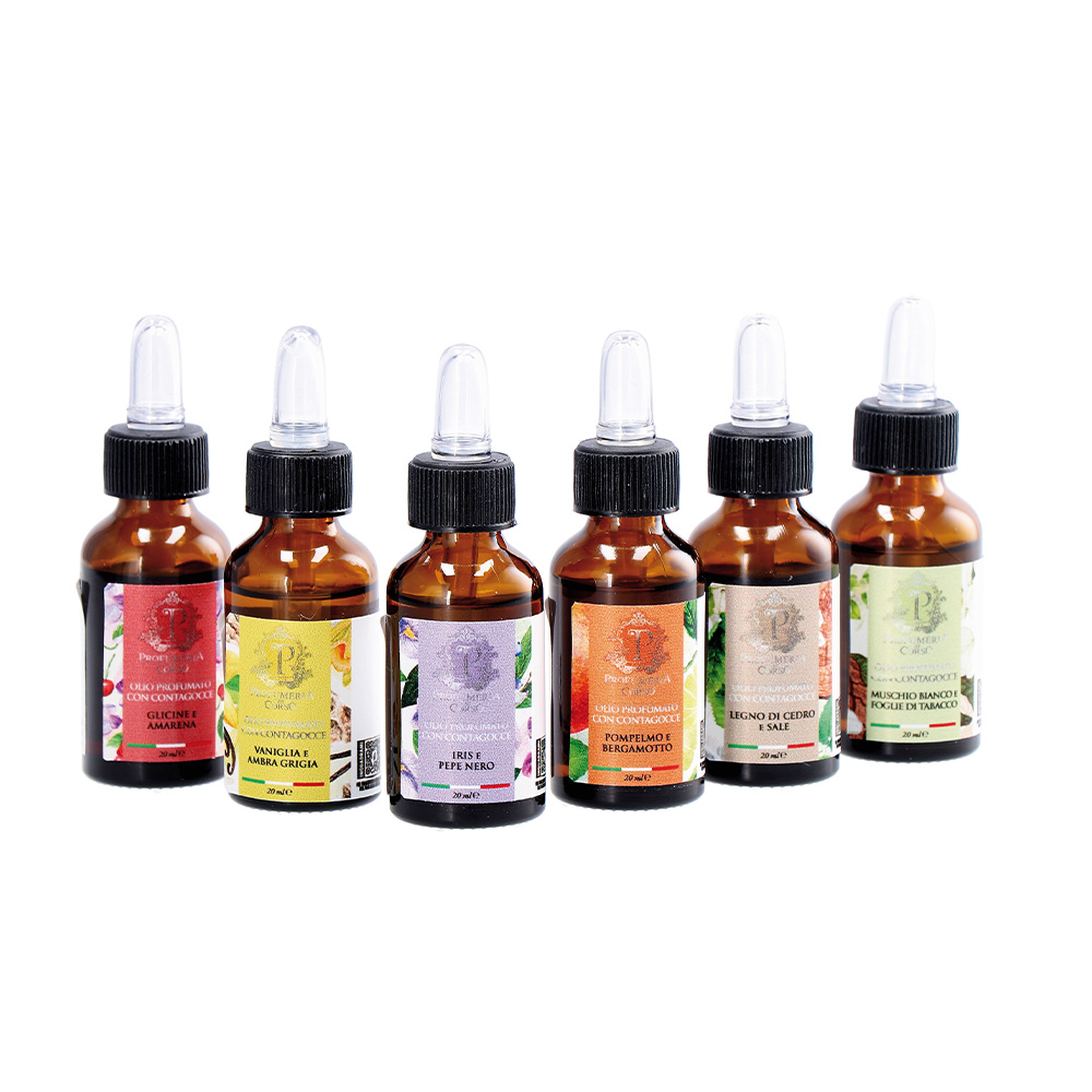 PERFUME OIL BOTTLE WITH DROPPER ASSORTED 6 FRAGRANCES 20ML 120PCS