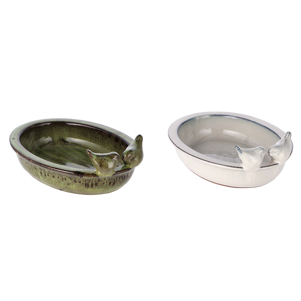 CERAMIC BIRD BATH ASSORTED 2 COLOURS 31X24X11