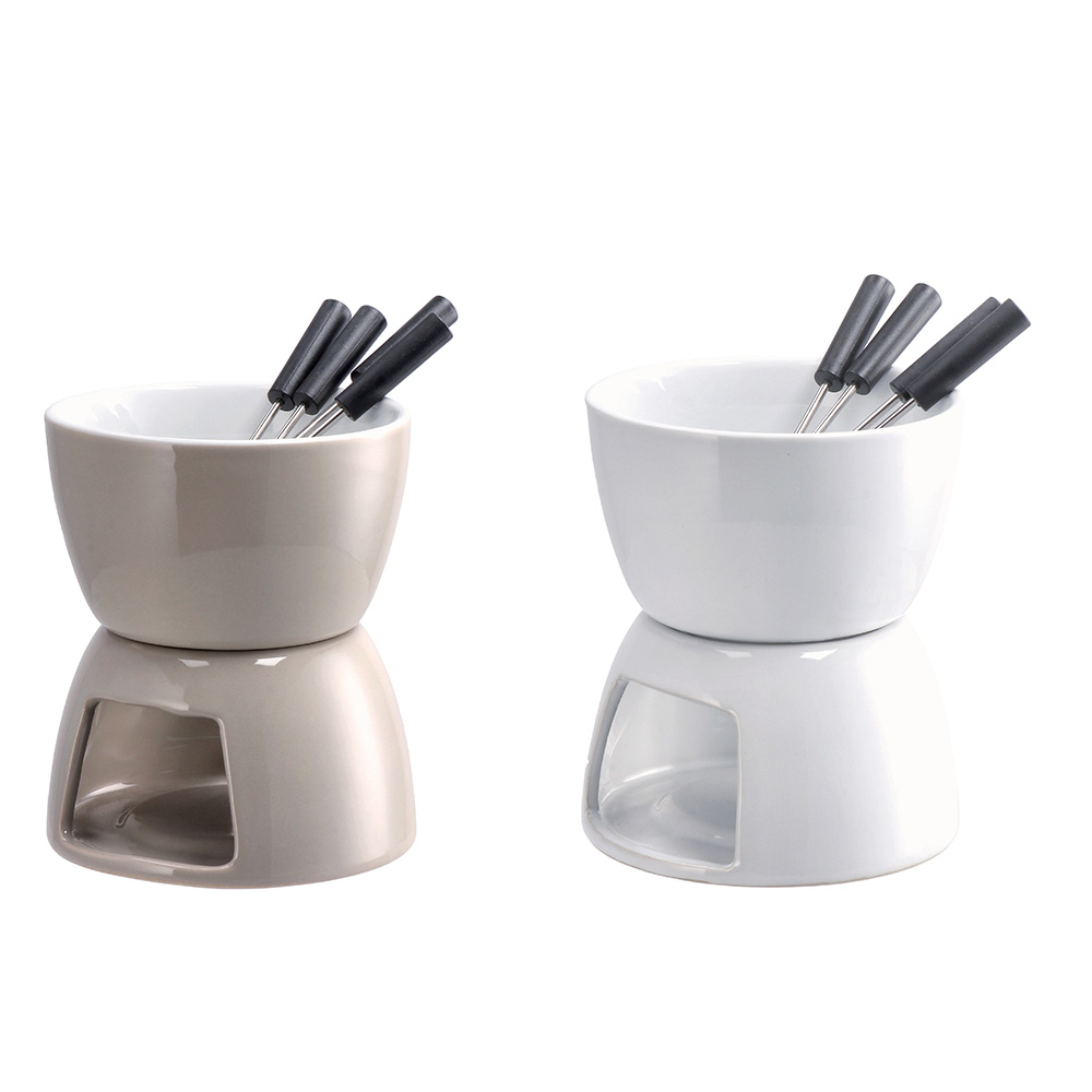SET OF 4 PORCELAIN CHOCOLATE FOUNTAIN ASSORTED 2 COLOURS 12X15CM