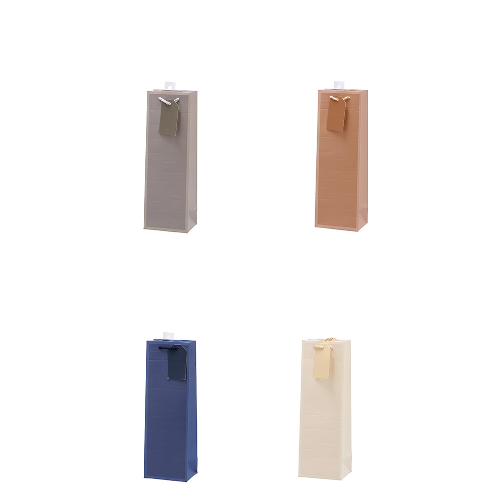 PAPER BOTTLE BAG ASSORTED 4 COLOURS 12X9X36CM