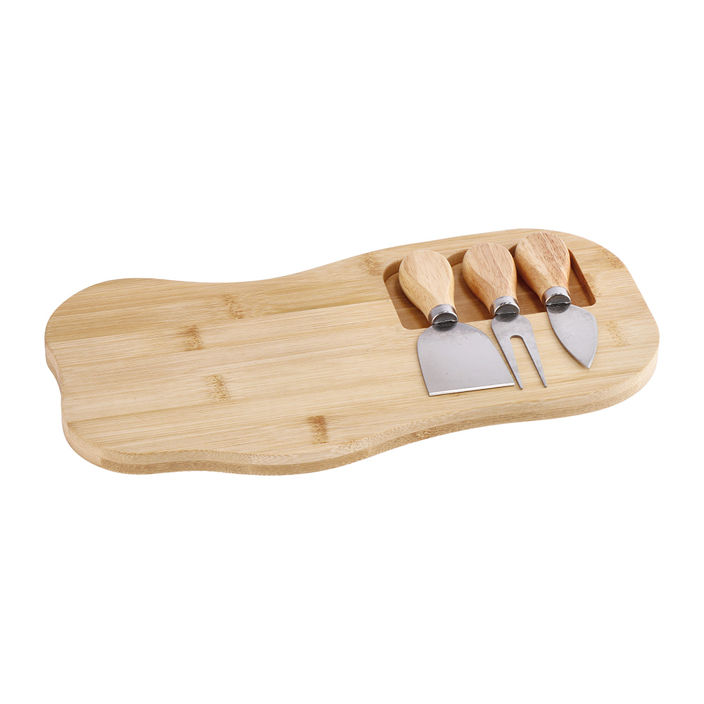 BAMBOO CUTTING BOARD FOR CHEESE WITH 3 KNIVES 33X15CM