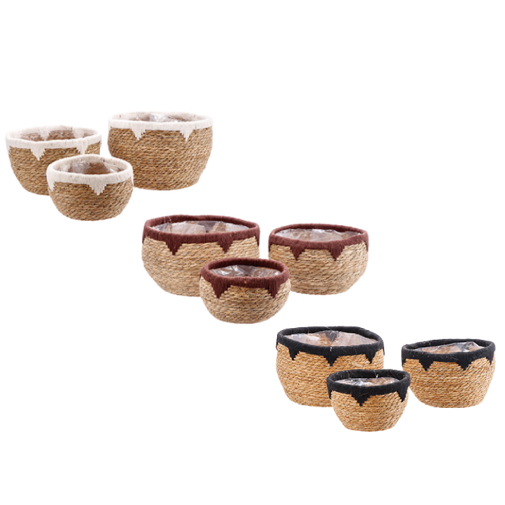 PLANTERS IN RUSH AND ROPE ASSORTED 3 COLOURS