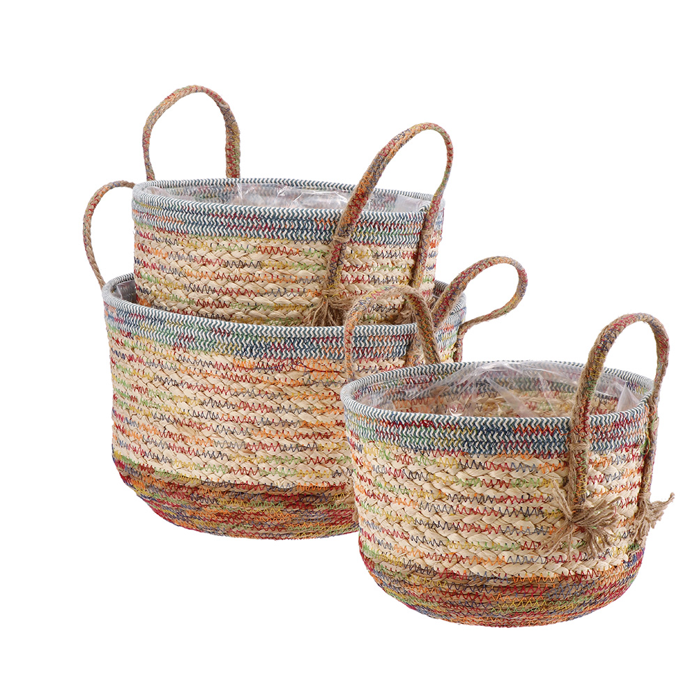 PLANTERS WITH HANDLES CORN LEAF AND RUSH