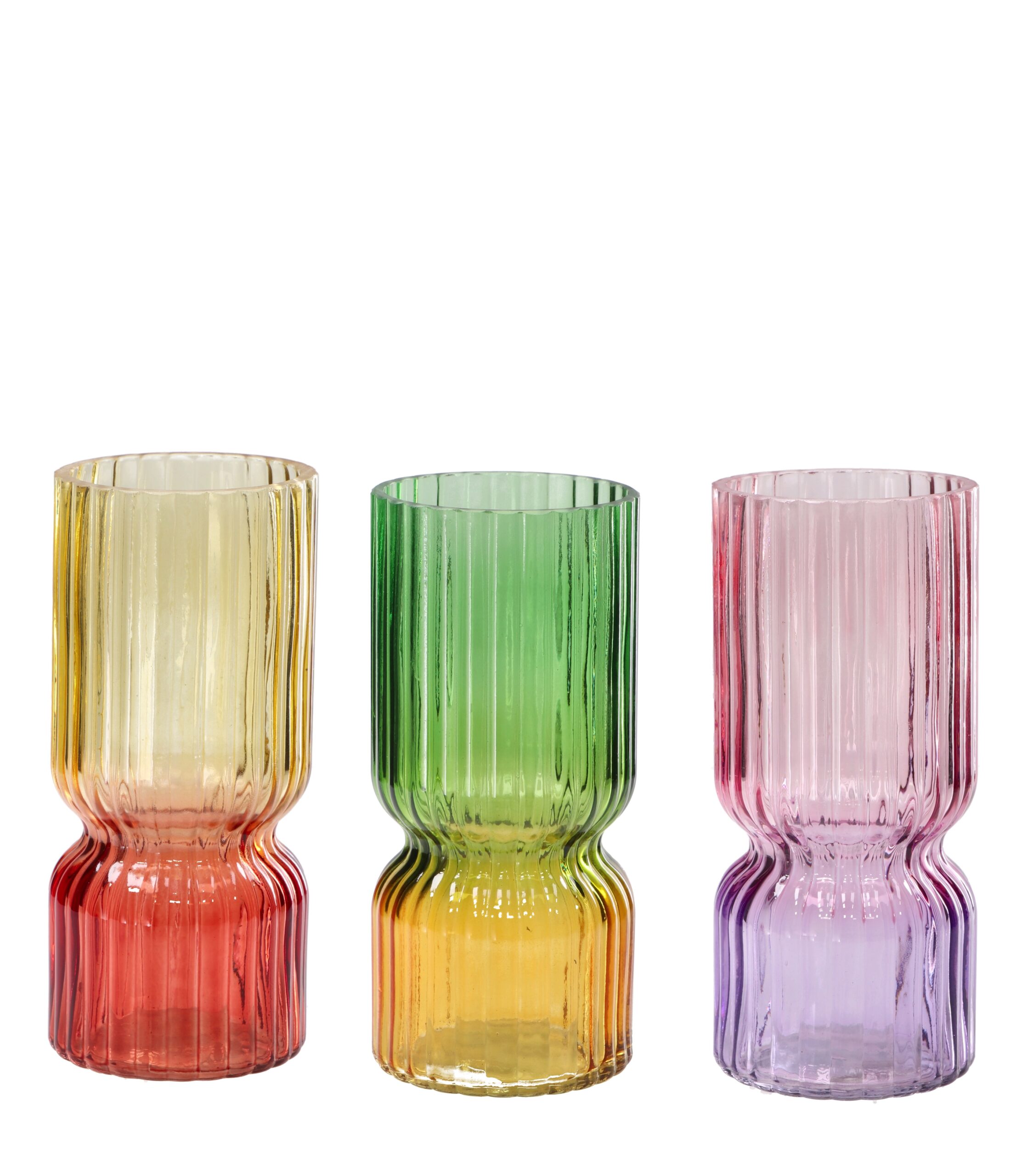 GLASS VASE ASSORTED 3 COLOURS 7X16CM