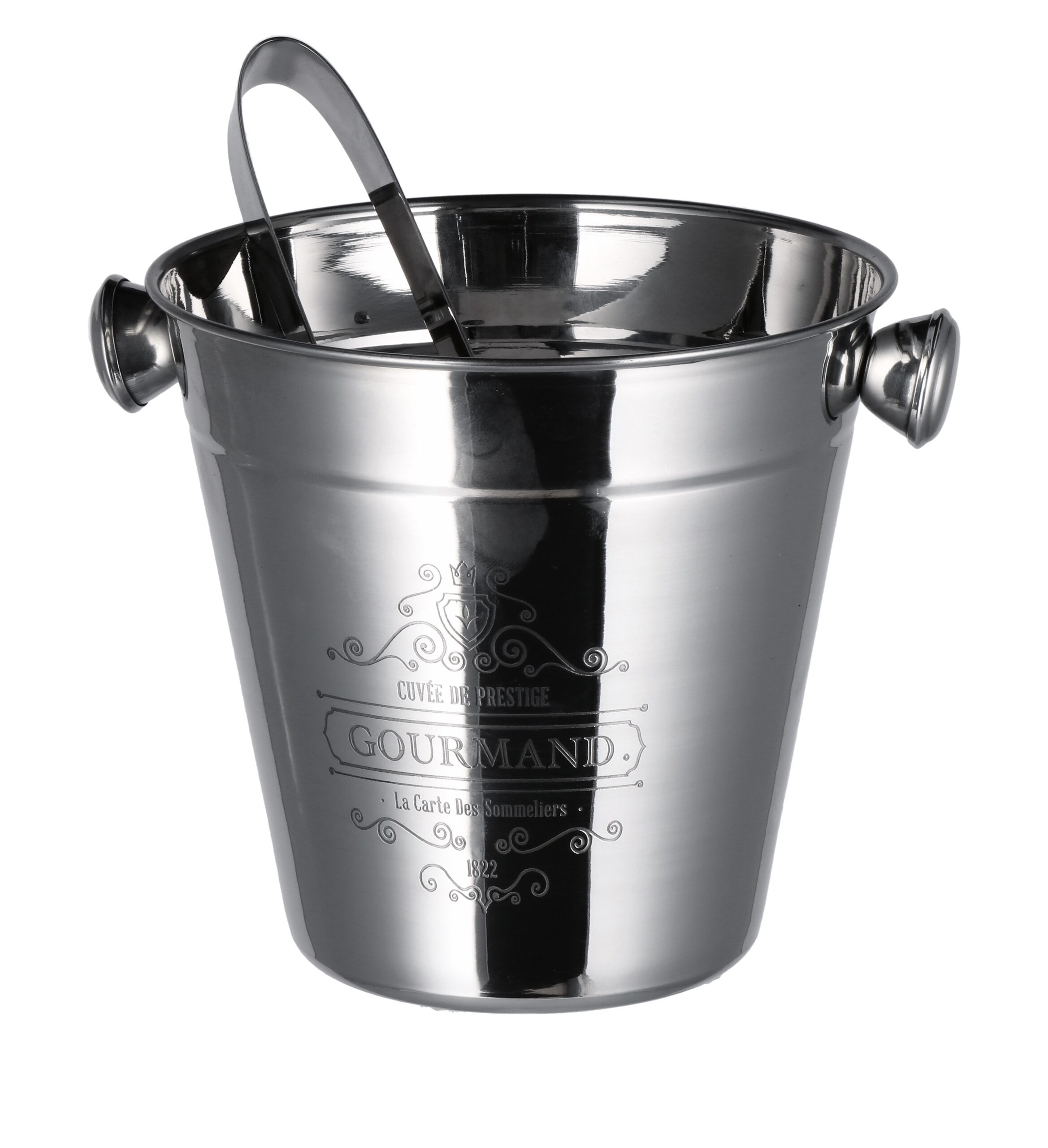 STEEL ICE BUCKET WITH TONGS 14X13CM