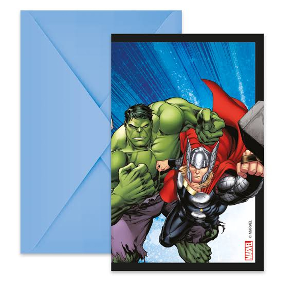 INVITATIONS WITH ENVELOPES AVENGERS EVERGREEN 6PCS