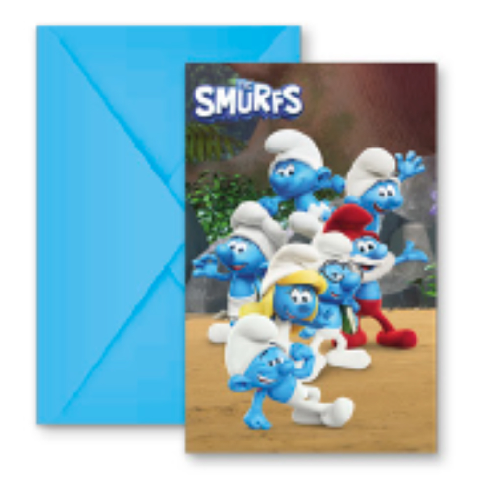 INVITATIONS WITH ENVELOPES SMURFS 6PCS