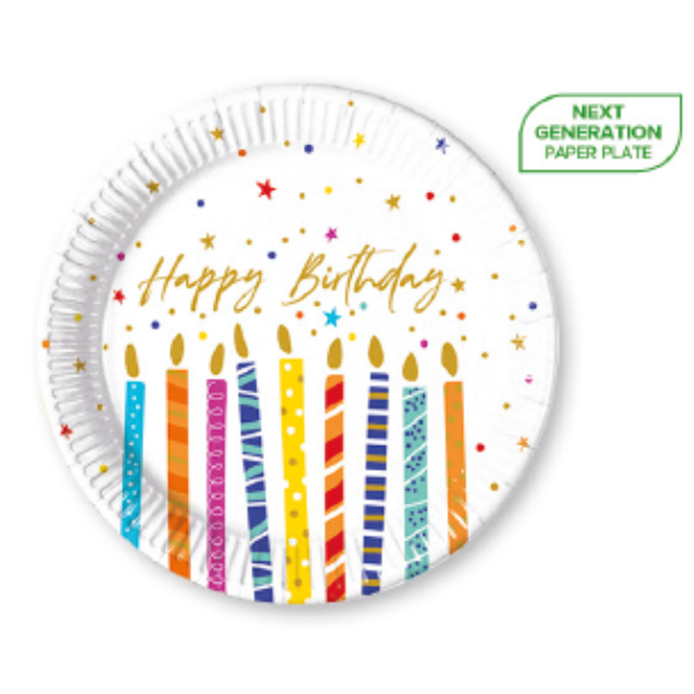 PAPER PLATES MULTICOLOR BIRTHDAY CANDLES NEXT GENERATION 23CM 8PCS