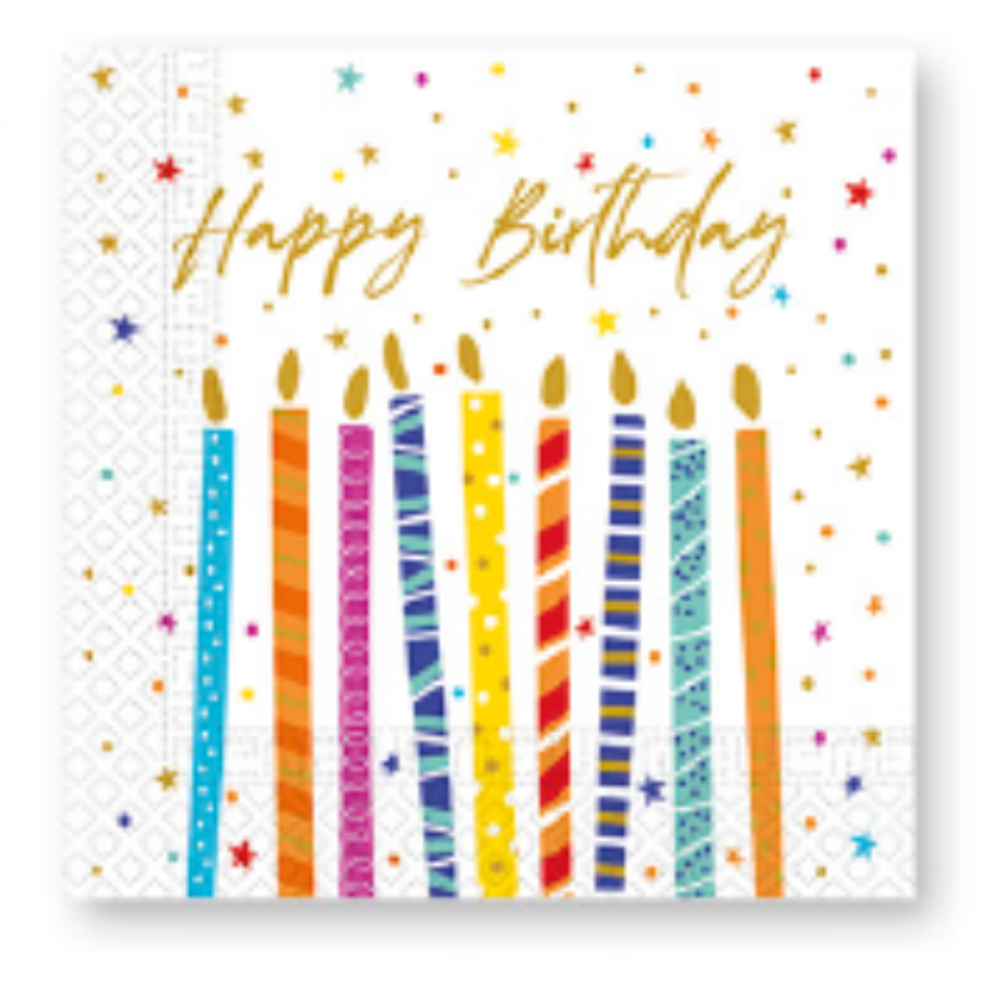 PAPER NAPKINS 2-PLY MULTICOLOR BIRTHDAY CANDLES 33X33CM 20PCS