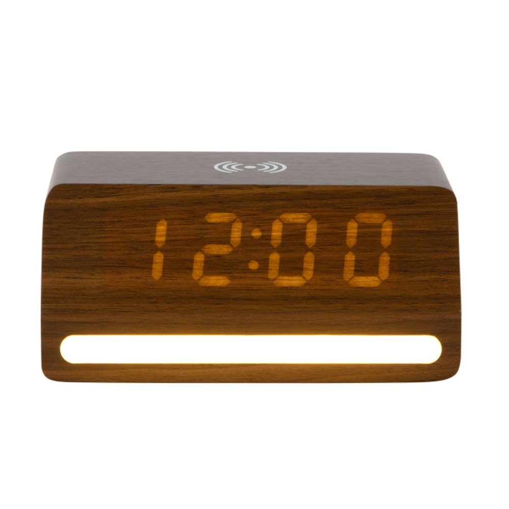 ALARM CLOCK RETRO WITH LIGHT LED DARK WOOD VENEER 16.5X7.5X10CM