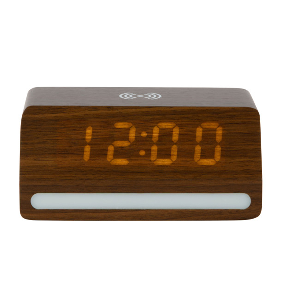 ALARM CLOCK RETRO WITH LIGHT LED DARK WOOD VENEER 16.5X7.5X10CM - Image 3