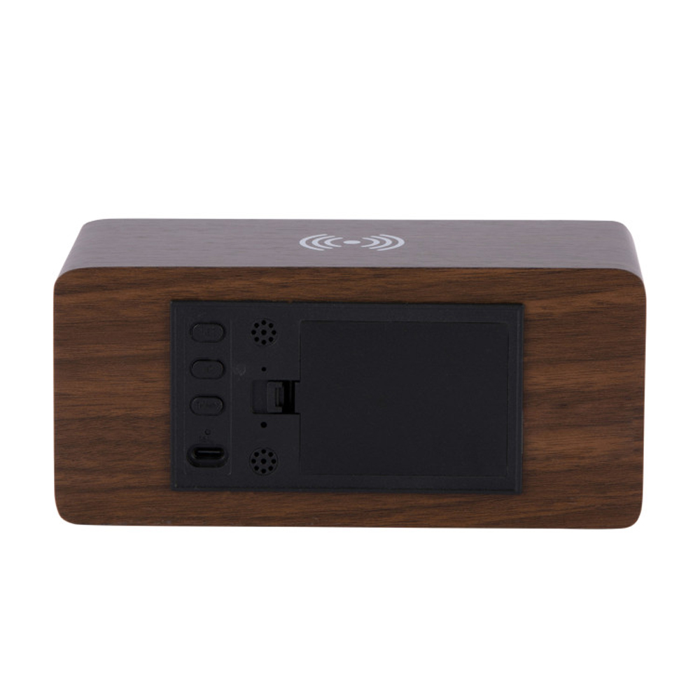 ALARM CLOCK RETRO WITH LIGHT LED DARK WOOD VENEER 16.5X7.5X10CM - Image 4