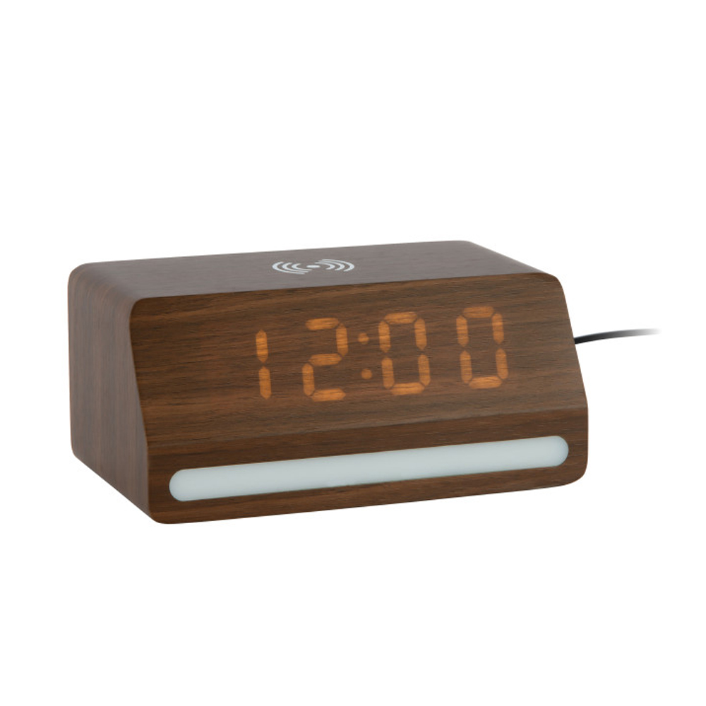 ALARM CLOCK RETRO WITH LIGHT LED DARK WOOD VENEER 16.5X7.5X10CM - Image 2