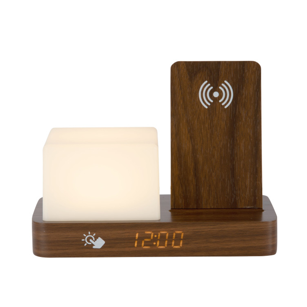 ALARM CLOCK RETRO WITH NIGHT LIGHT LED DARK WOOD VENEER 13.2X21X11.5CM