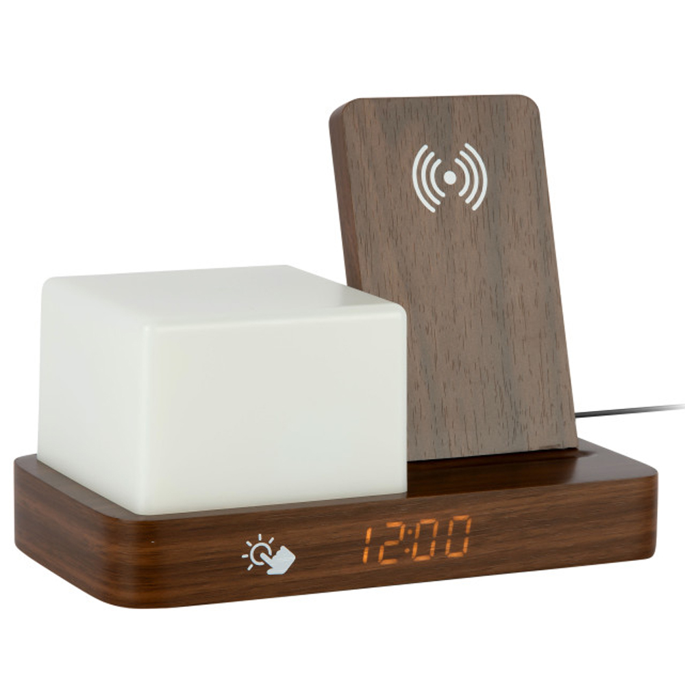 ALARM CLOCK RETRO WITH NIGHT LIGHT LED DARK WOOD VENEER 13.2X21X11.5CM - Image 2