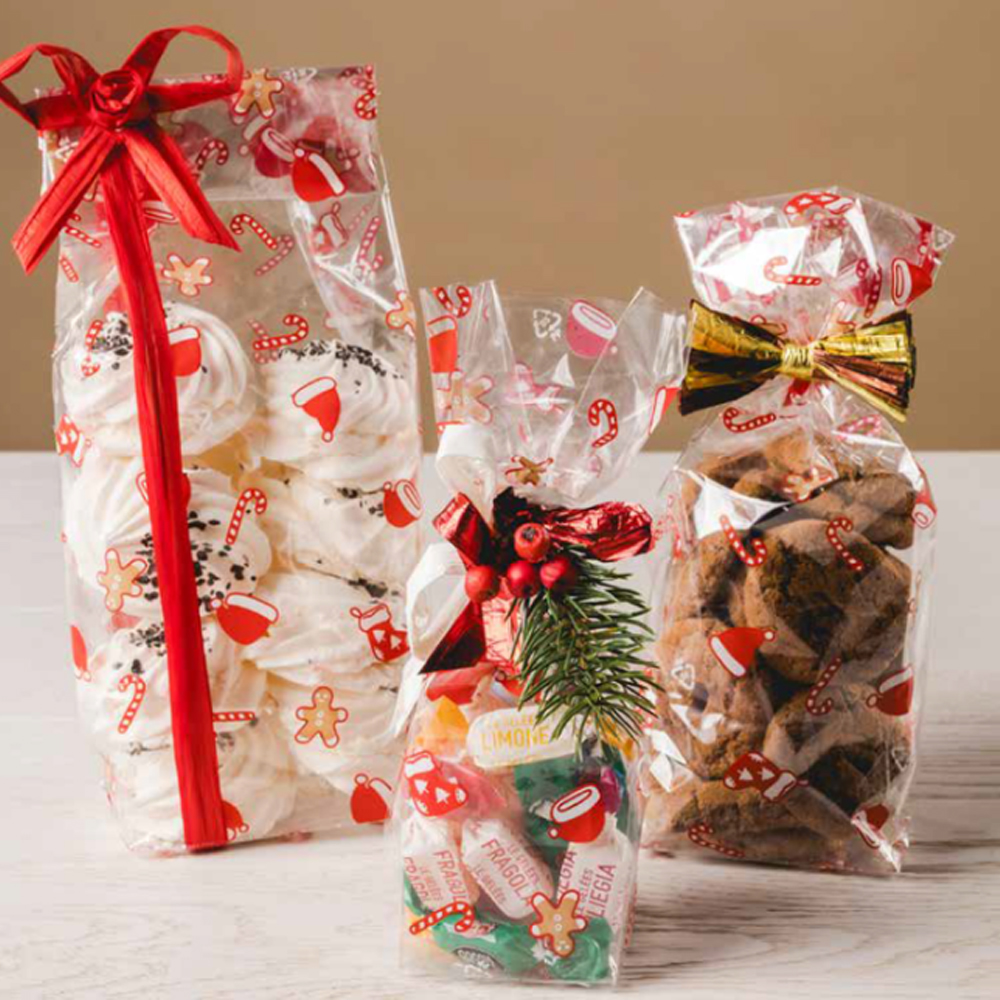 XMAS TRANSPARENT PARTY BAGS SQUARE BOTTOM FOOD CONTACT 50PCS