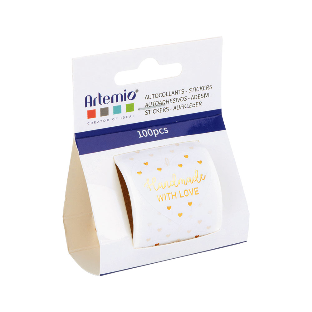 STICKERS ROLL HANDMADE WITH LOVE 3.5X3.5CM 100PCS