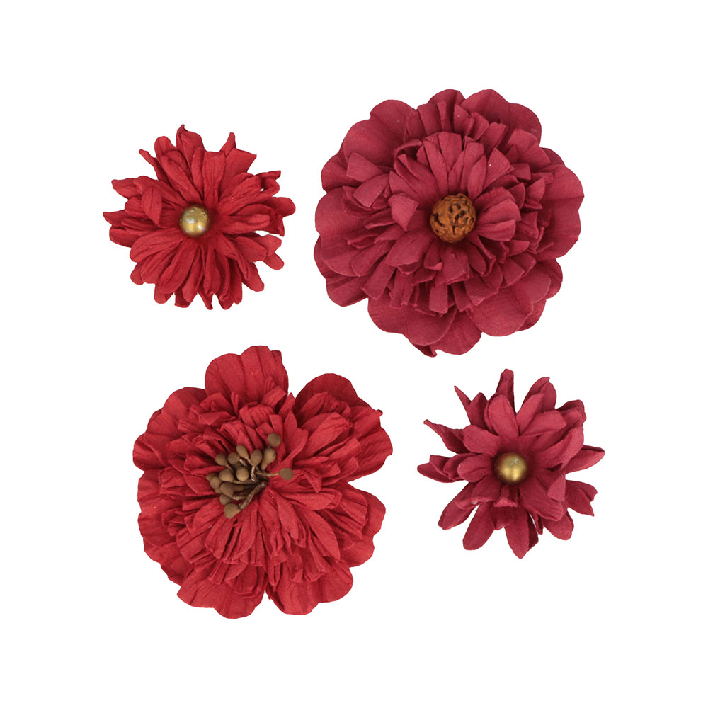 PAPER FLOWERS RED 4PCS - Image 2