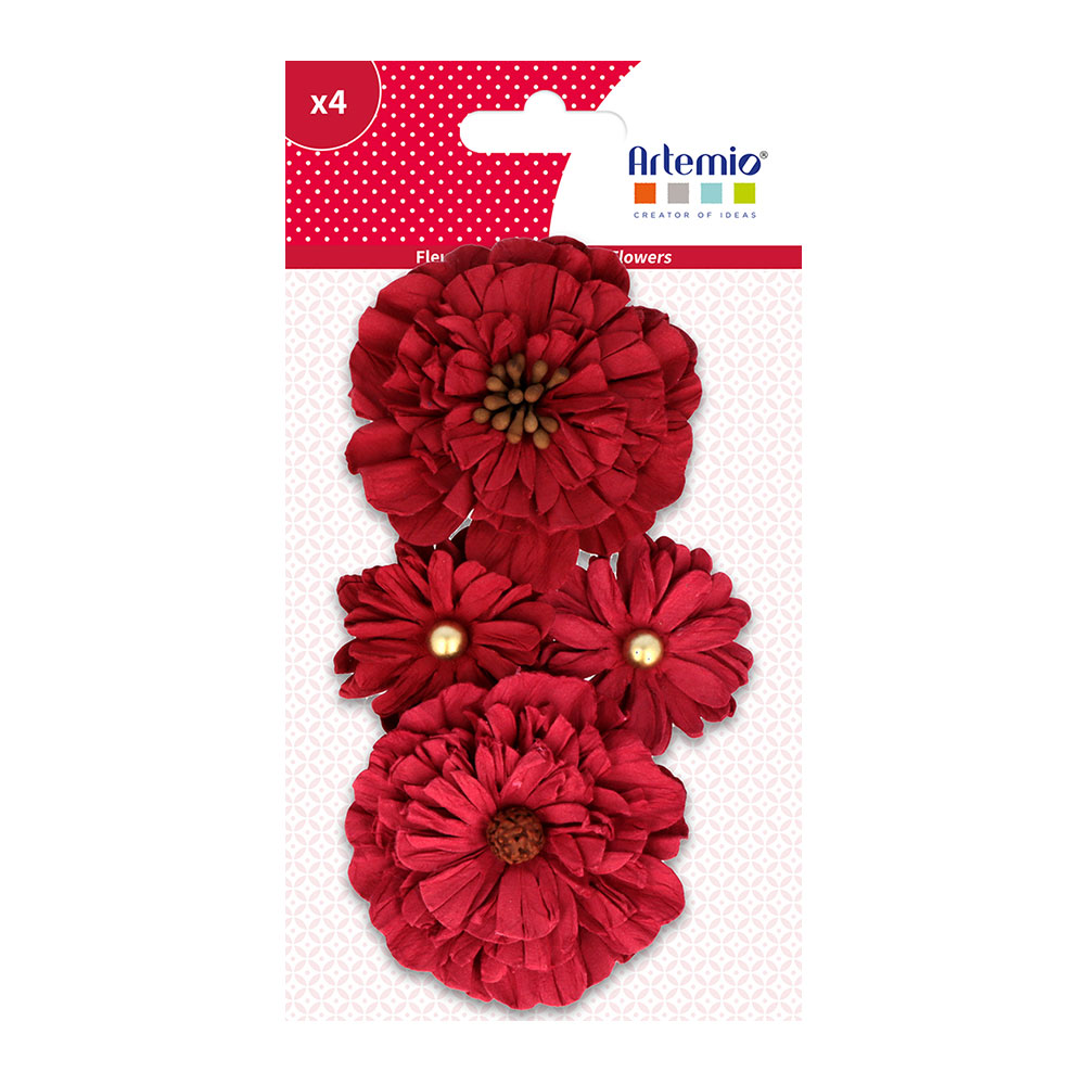 PAPER FLOWERS RED 4PCS