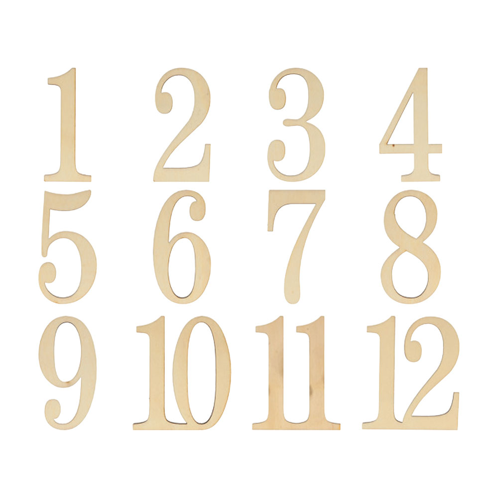 WOODEN NUMBERS 10X0.5CM 12PCS