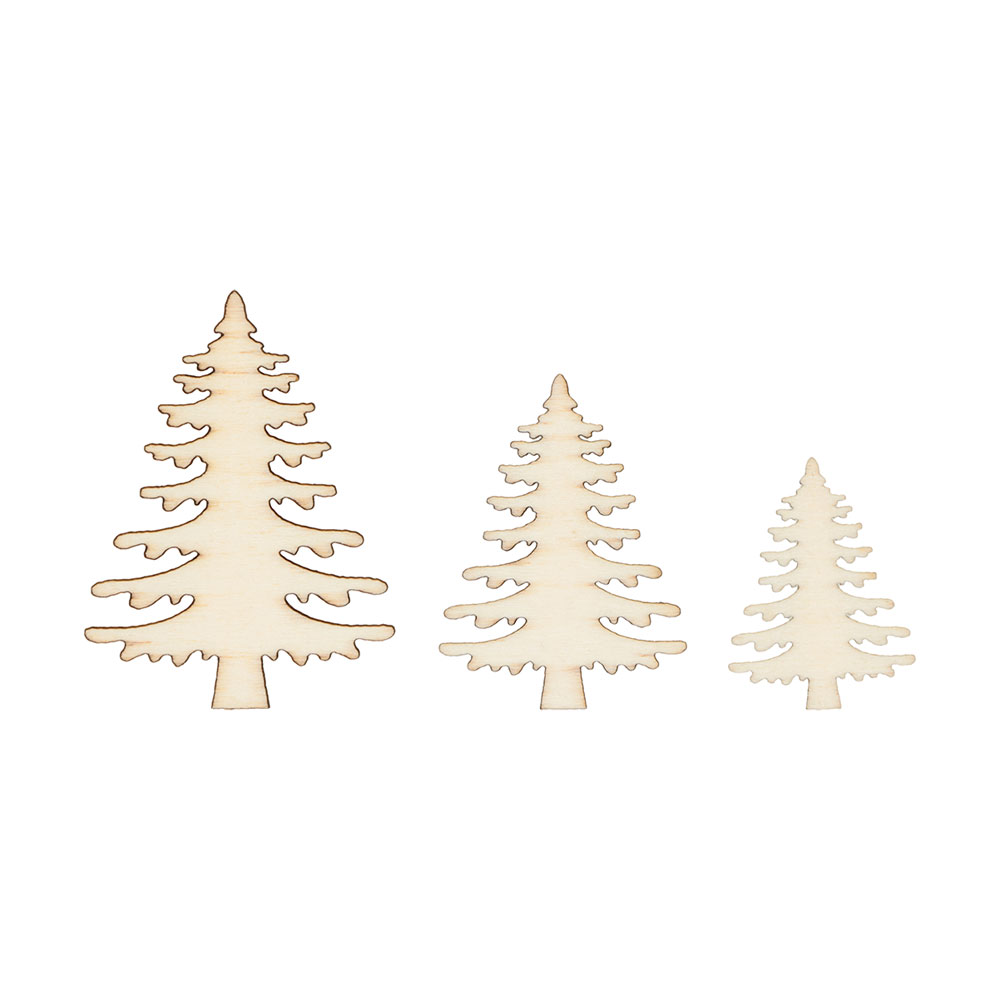 WOODEN SILHOUETTES CHRISTMAS TREE 3/4/5CMX1MM 18PCS
