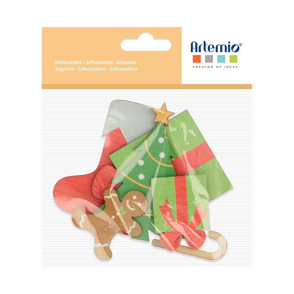 SILHOUETTES CHRISTMAS TREE GIFT COLORFUL WOODEN 6PCS - Image 2