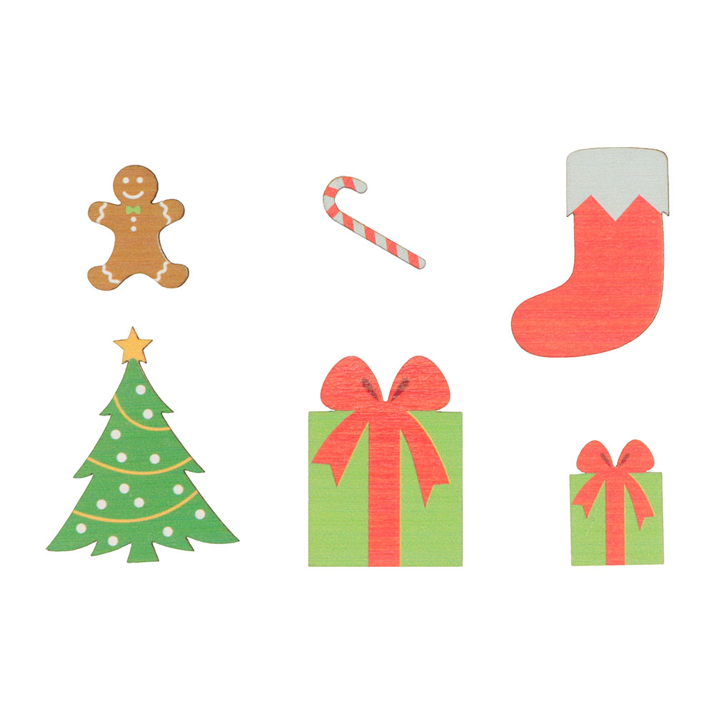 SILHOUETTES CHRISTMAS TREE GIFT COLORFUL WOODEN 6PCS