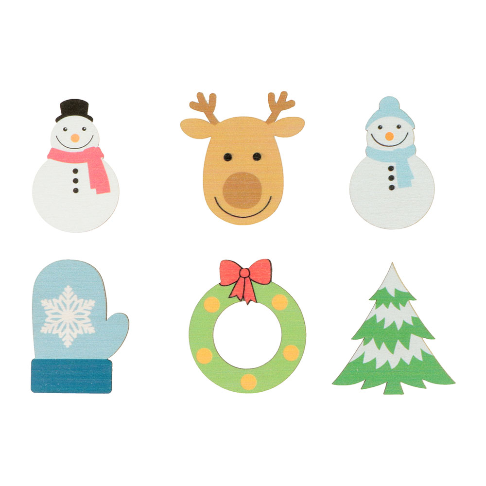 SILHOUETTES CHRISTMAS DEER WREATH COLORFUL WOODEN 6PCS