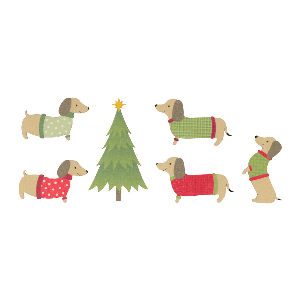 SILHOUETTES CHRISTMAS WOOFY COLORFUL WOODEN 6PCS