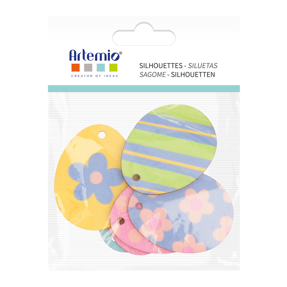 SILHOUETTES EGGS COLORFUL WOODEN WITH PATTERNS 6PCS - Image 2