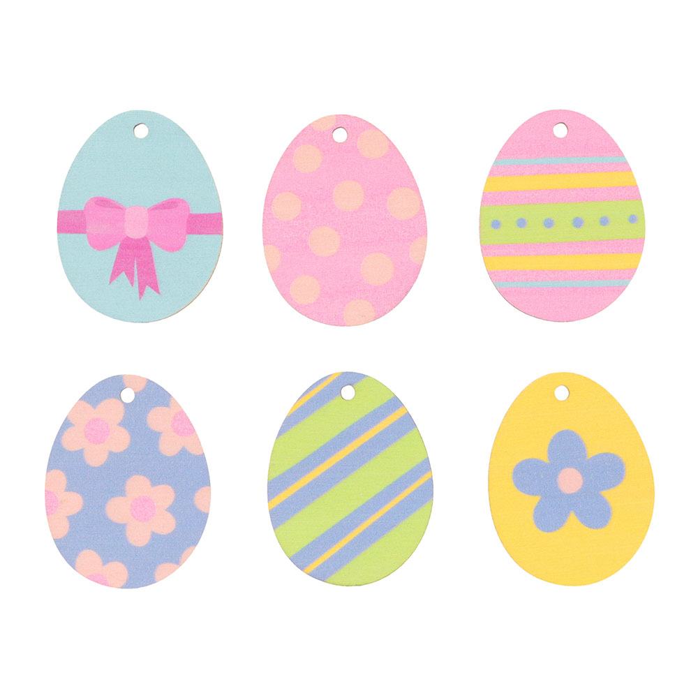 SILHOUETTES EGGS COLORFUL WOODEN WITH PATTERNS 6PCS
