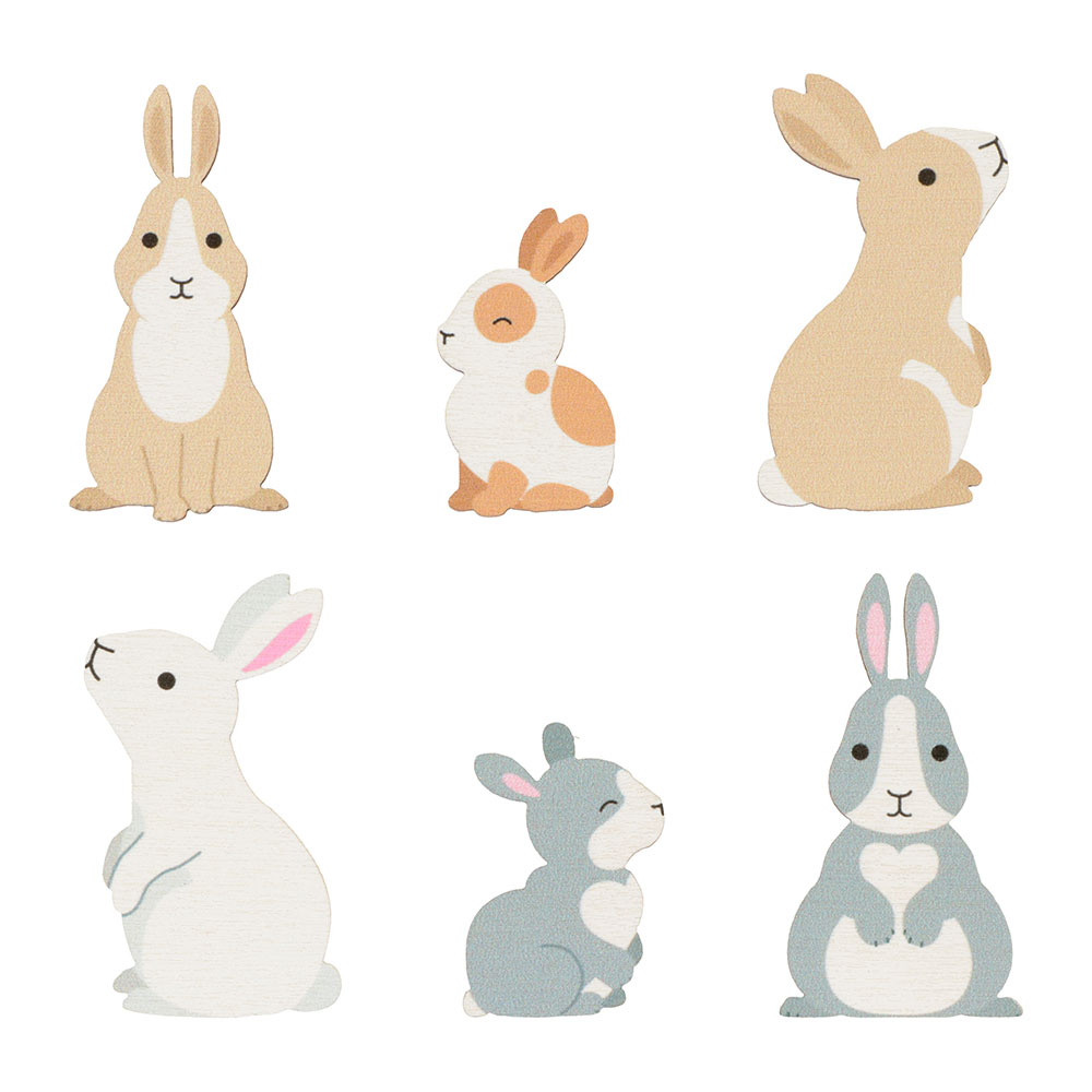 SILHOUETTES RABBIT COLORFUL WOODEN 6PCS
