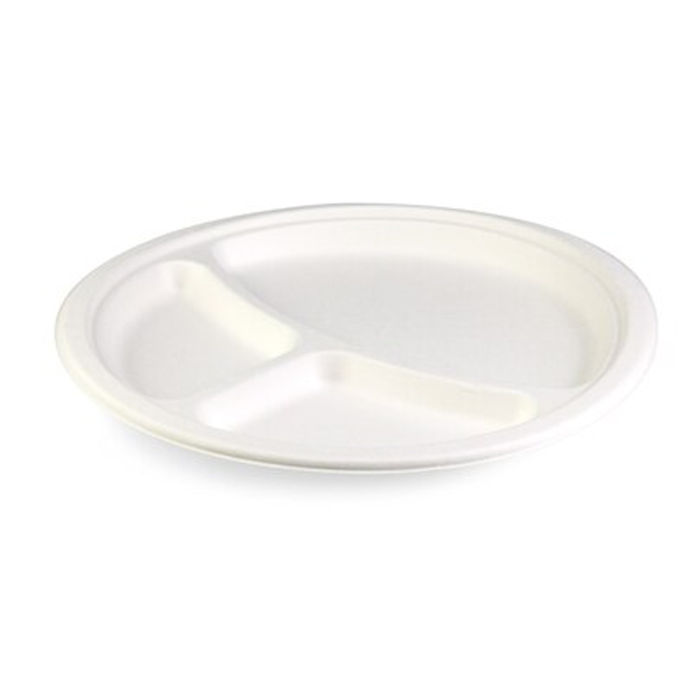 SENZA SUGARCANE PLATE ROUND 3 COMPARTMENTS 258X20MM 40PCS
