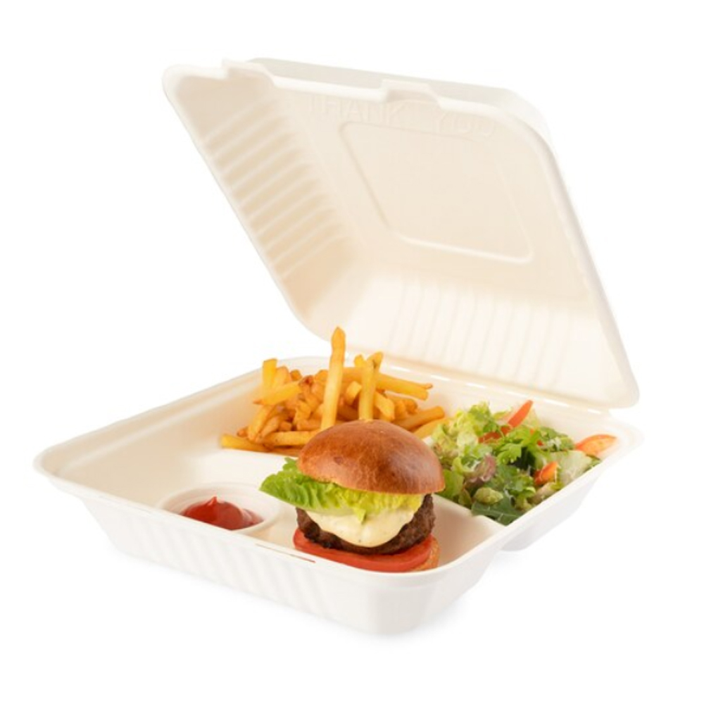 SENZA SUGARCANE FOOD CONTAINER SQUARE 3-COMP. 230X230X80MM 40PCS - Image 2