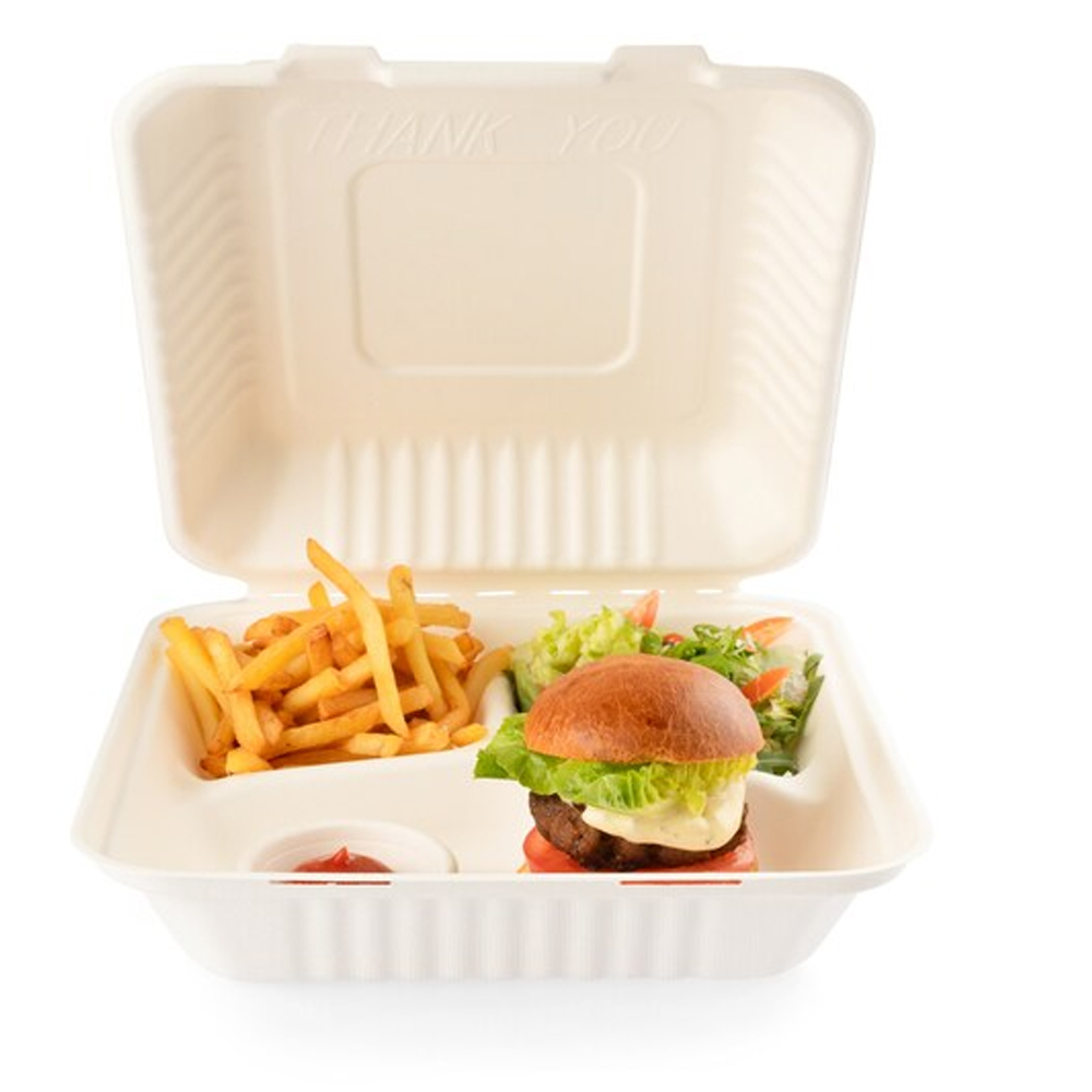 SENZA SUGARCANE FOOD CONTAINER SQUARE 3-COMP. 230X230X80MM 40PCS - Image 3