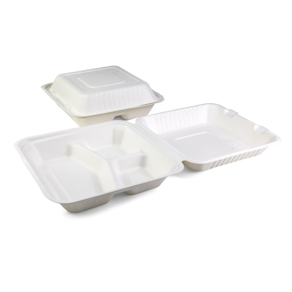 SENZA SUGARCANE FOOD CONTAINER SQUARE 3-COMP. 230X230X80MM 40PCS