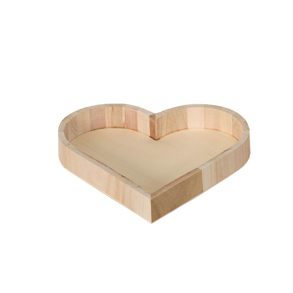 WOOD TRAY HEART 22X19CM