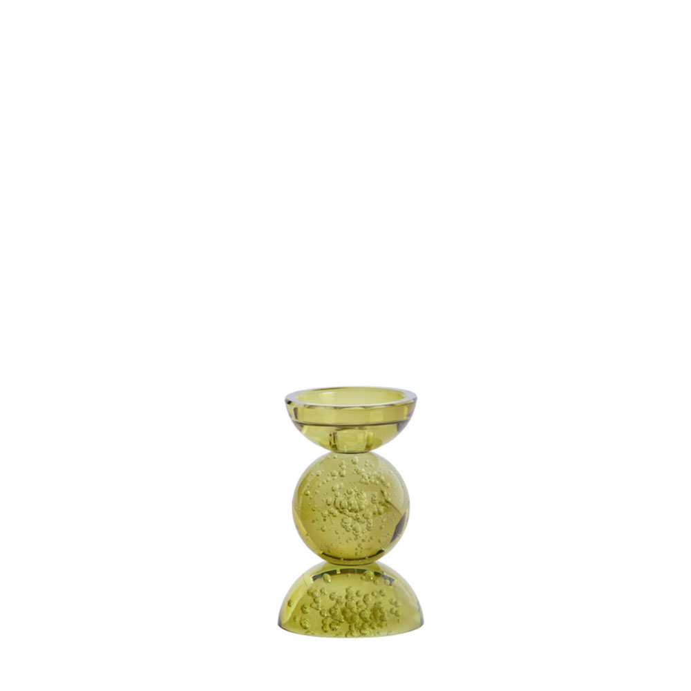 CANDLE STICK ITINGA GLASS BUBBLE OLIVE GREEN 9.5X15.5CM