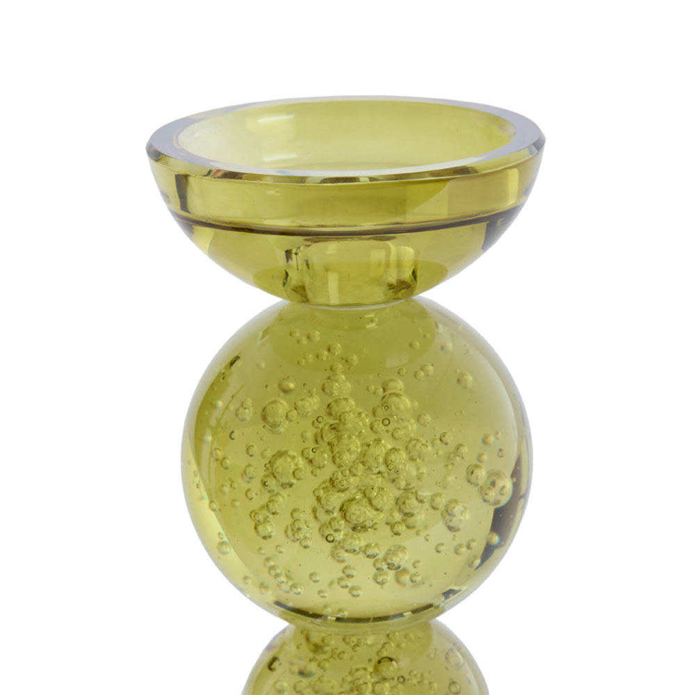 CANDLE STICK ITINGA GLASS BUBBLE OLIVE GREEN 9.5X15.5CM - Image 2