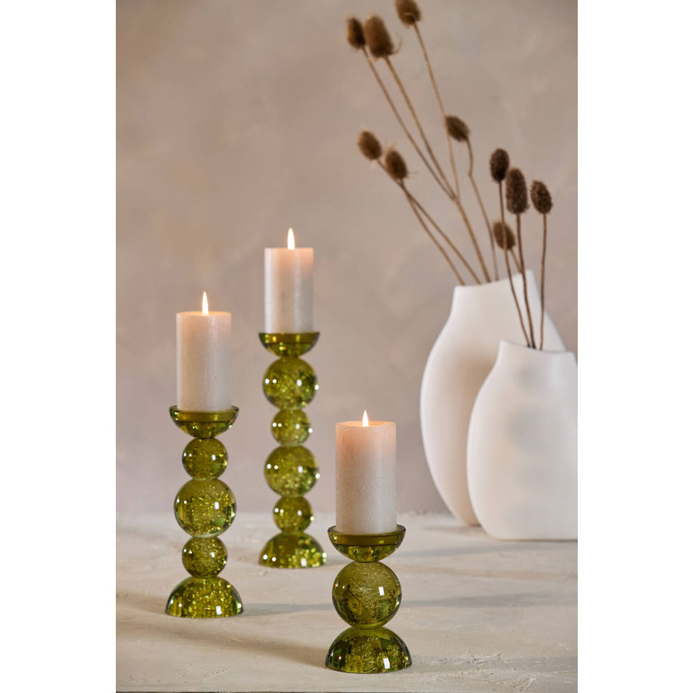 CANDLE STICK ITINGA GLASS BUBBLE OLIVE GREEN 9.5X15.5CM - Image 3